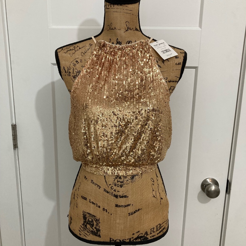 NWT Free People Dazzle the Night Gold Sequin Halter Top - Picture 5 of 9